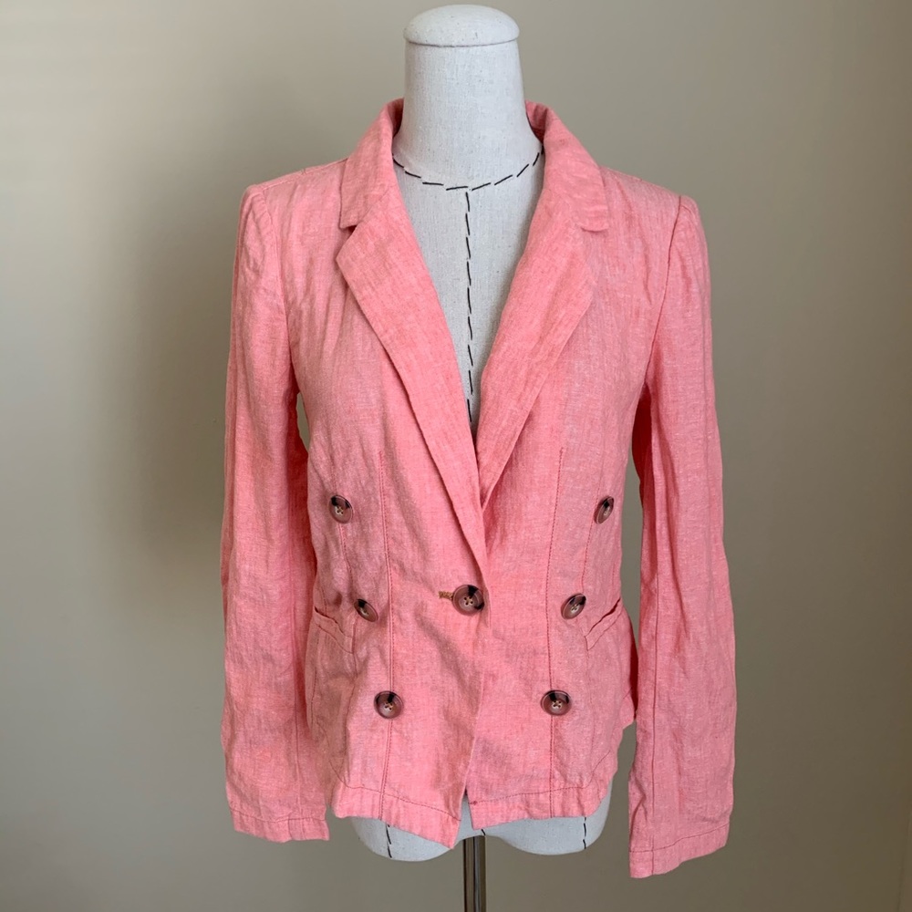 Tailored Anthropologie Seaboard Pink Linen Blazer